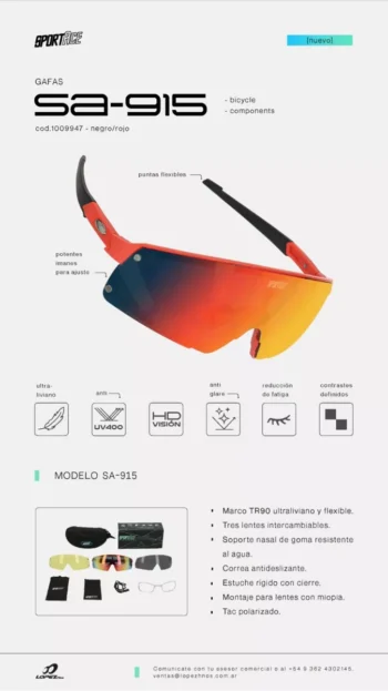 Lentes Sportrace 915 c/ 3 cristales y adaptador aumento - Image 3